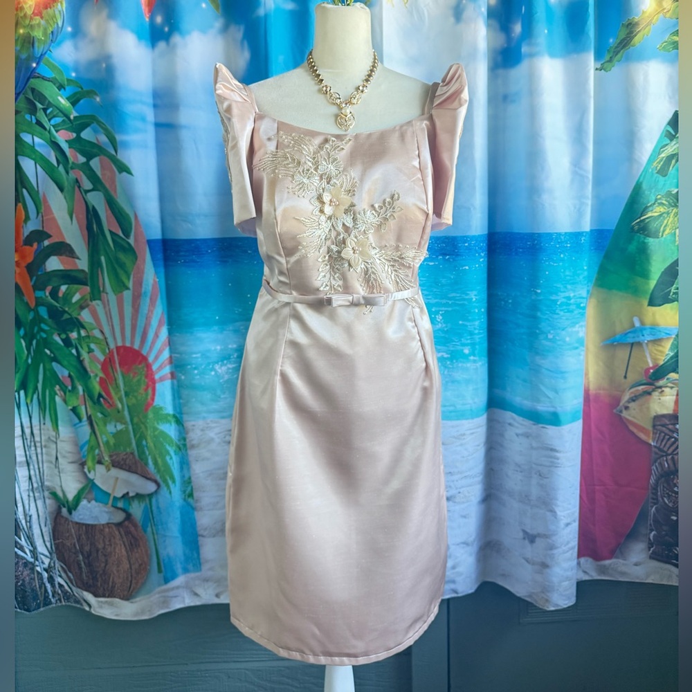 Elegant Blush Pink Dress with Floral Embellishments
